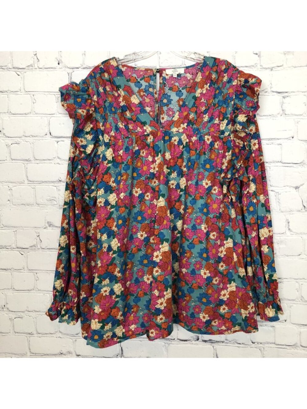 Entro Blue Floral Top Plus Size 2X